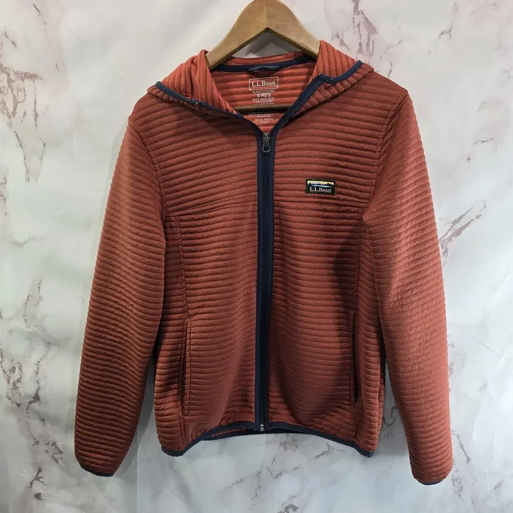 LL Bean Jacket Mens Small R Orange Airlight Hoodie Zip Quilted Slightly Fitted